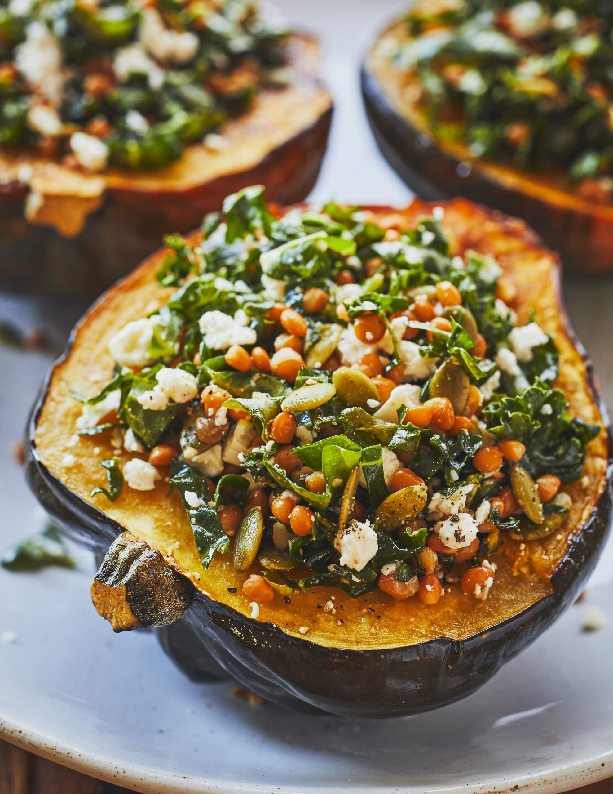 Courge farcie à la salade de lentilles