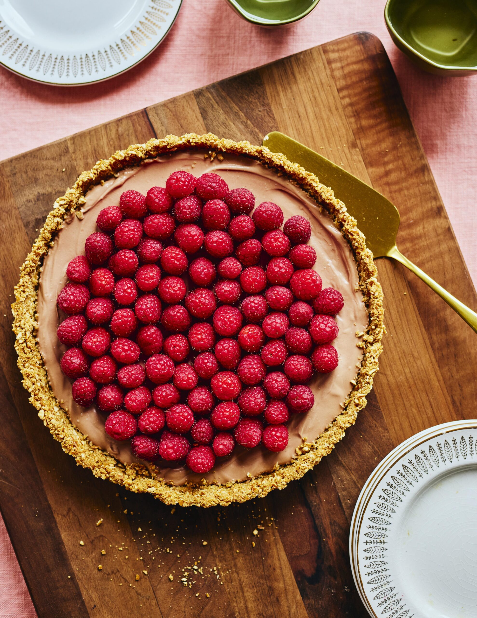 Tarte choco-bretzels aux framboises