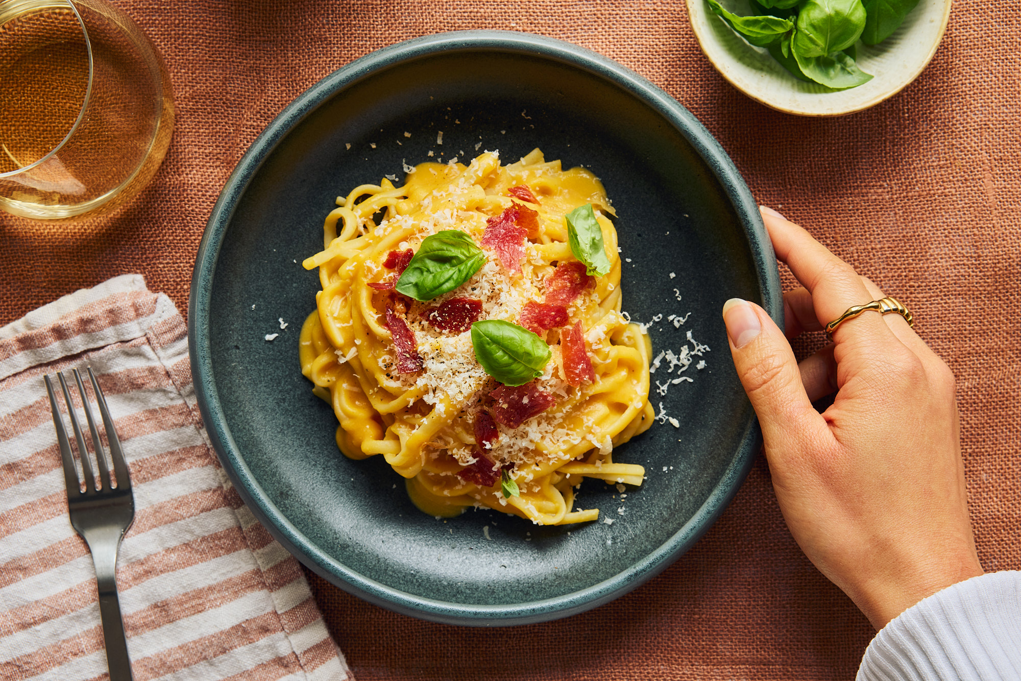 Pâtes crémeuses à la courge et au prosciutto